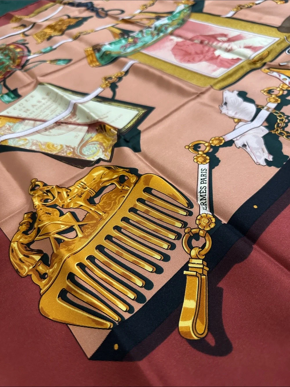 Hermes Printed Silk Scarf with Equestrian & Vintage Motif